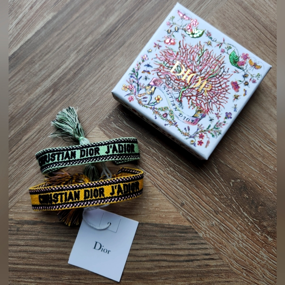Dior Textile J'Adior Bracelet Set Yellow And Green
